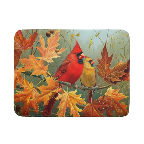 Contemporary Fall Birds Dish Drying Mat 18×24 Inch Autumn Maple Leaf Tree Dish Drainer Mats Thanksgiving Decorative Microfiber Reversible Dish Drying Rack Pad Large for Kitchen Countertop Tabletop Recyclable