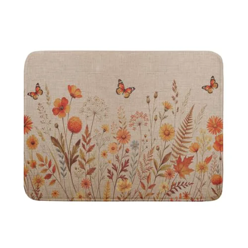 Excellent Rustic Fall Flowers Dish Drying Mat Retro Autumn Orange Floral Butterfly Dish Drainer Mats 18 x24 Microfiber Reversible Dish Drying Rack Pad Protector for Kitchen Countertop Decor Carefully Designed