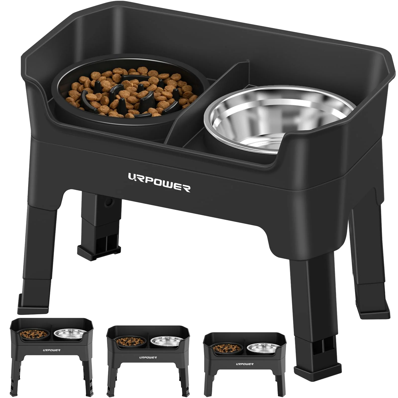 Effective URPOWER Mess Proof d Dog Bowls — 4-Height Adjustable Raised Bowl Stand with Stainless Steel Bowl Slow Feeder Licking Plate Solid
