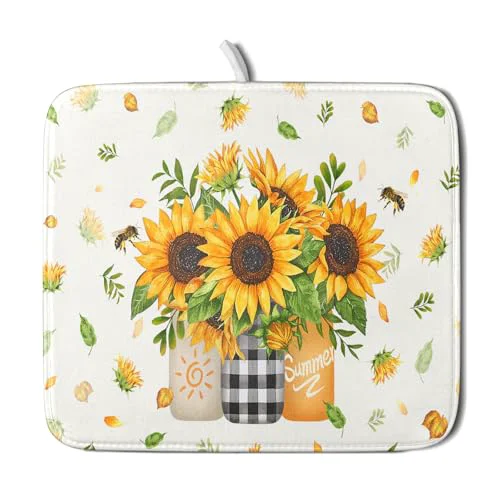 Stylish Sunflower Vases Dish Drying Mat for Countertop Powerful