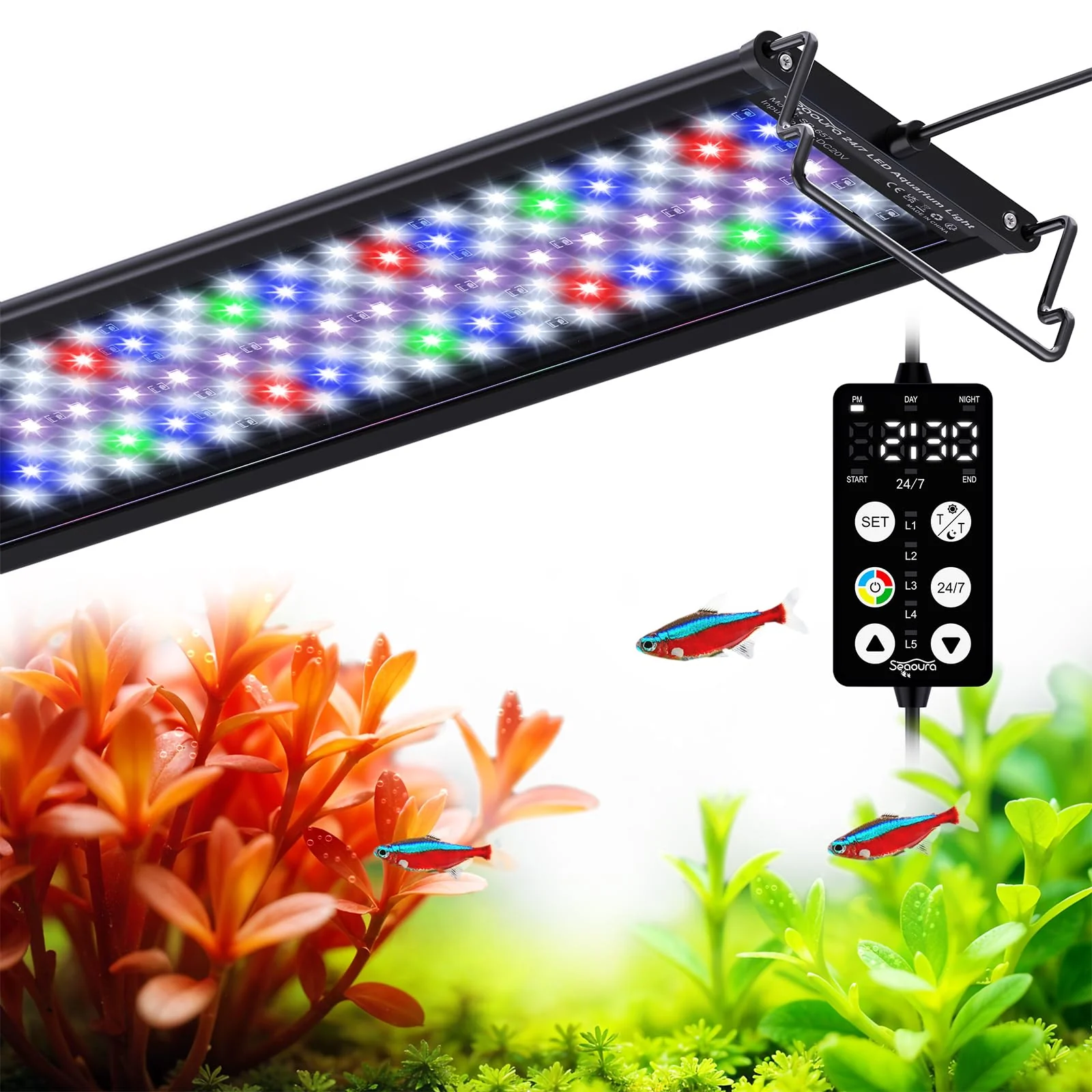 Eco-Friendly SEAOURA Aquarium Light 24 7 Programmable — 7-Row Full Spectrum LED 18–24in Minimalist