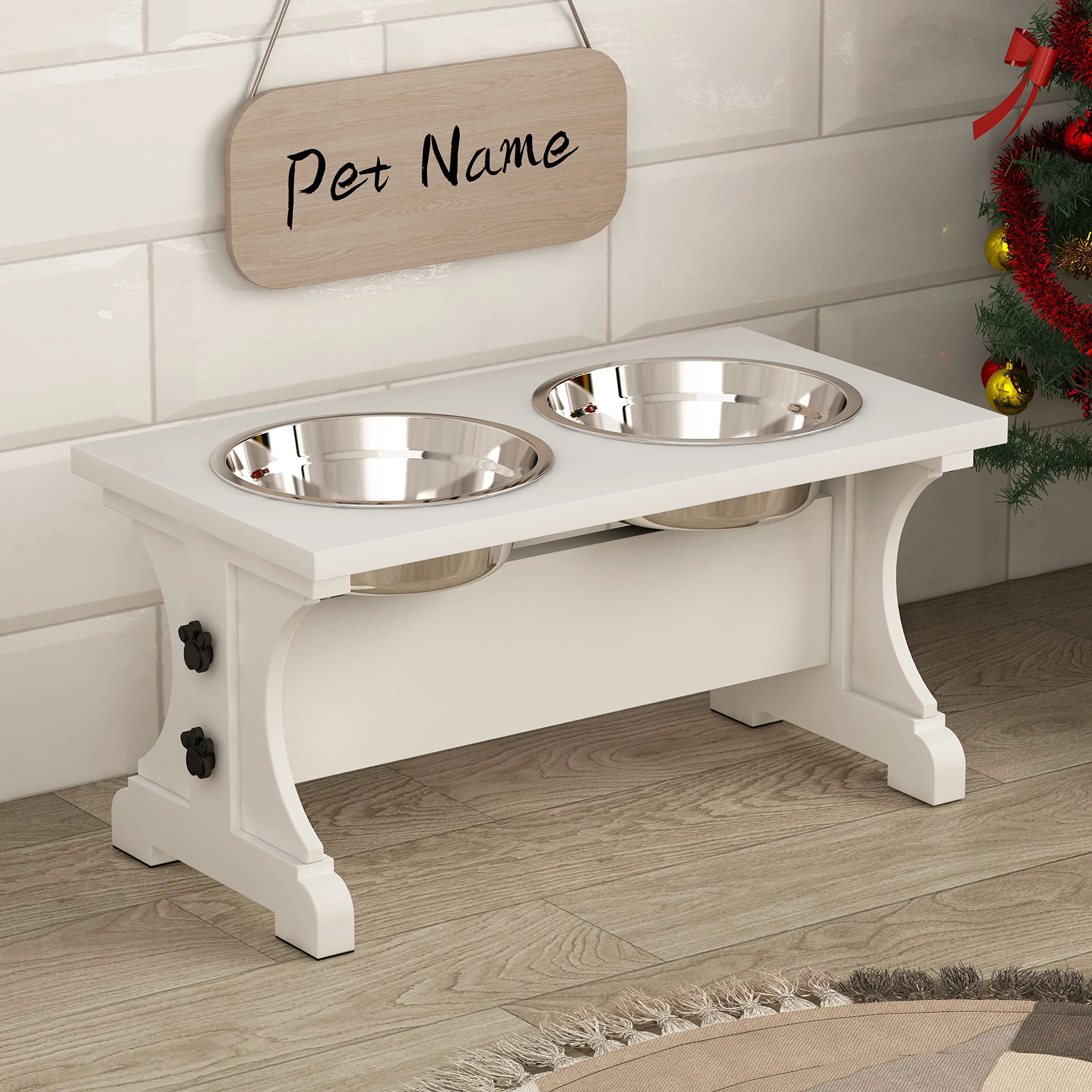 Refined Piskyet Farmhouse d Dog Bowls Stand – 2 Stainless Steel Bowls White Professional