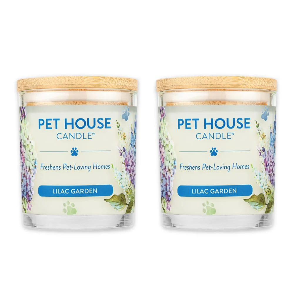 One Fur All Pet House Candles Lilac Garden 2-Pack – Plant-Based Clean Burning Long-Lasting Odor Elimination Excellent