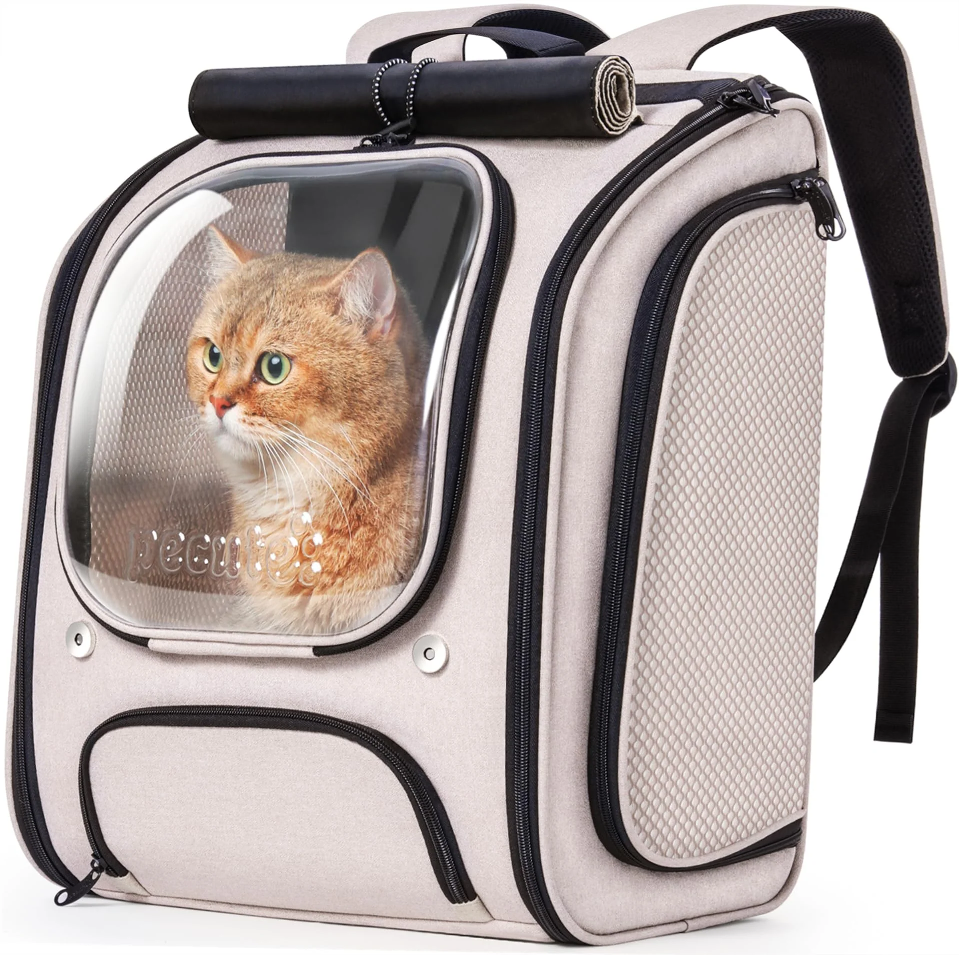 High-Quality Pecute Cat Backpack Carrier – Large Bubble Breathable Mesh 3D Ergonomic Back Panel Khaki Genuine