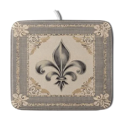Healthy Mardi Gras Dish Drying Mat for Kitchen Vintage Fleur De Lis Print Dish Drainer Mats 16x18inch Country Style Dish Drying Rack Pad Protector for Countertop Dining Holiday Decor Classic