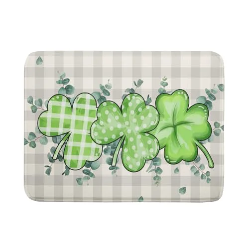Effective Patrick Dish Drying Mat for Kitchen Green Clovers Grey Buffalo Plaids Dish Drainer Mats 18x24inch Spring Leaf Dish Drying Rack Pad Protector for Countertop Dining Holiday Decor Dependable