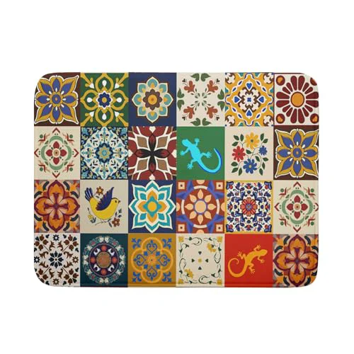 Fast Mexican Tile Dish Drying Mat 18 x24 Talavera Boho Floral Print Dish Drainer Mats Rustic Ethnic Traditional Reversible Large Dish Drying Pad Protector for Kitchen Countertop Decor Superior