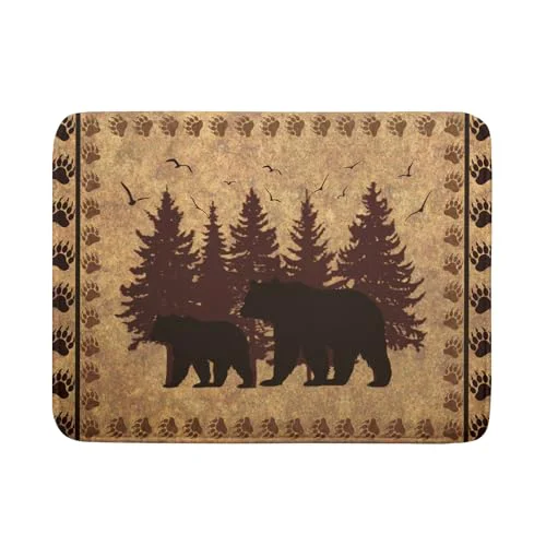 Superior 18 x24 Brown Bear Dish Drying Mat Rustic Forest Wildlife Woodland Dish Drainer Mats for Kitchen Countertop Farmhouse Animal Paw Print Fast Dry Microfiber Dish Drying Pad Decoration Unique