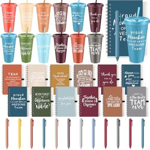 Superior 36 Pcs Employee Appreciation Gifts Bulk 24 oz Thank You Tumbler with Lid and Straw Mini Spiral Notebooks and Pens Appreciation Gifts for Team Employee Coworkers Teacher 36 Count Functional