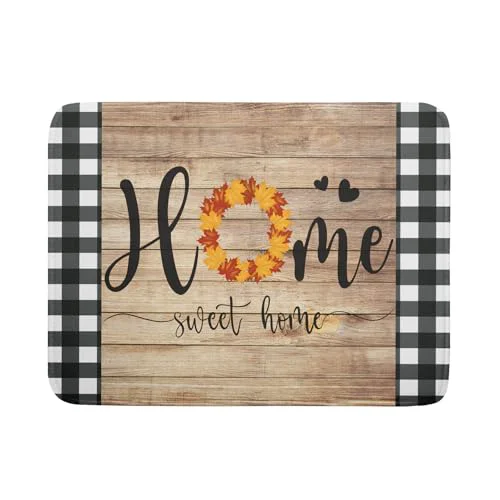 Artisan Home Sweet Home Dish Drying Mat 18×24 Inch Fall Autumn Maple Leaf Wreath Dish Drainer Mats Rustic Brown Wood Board Microfiber Dish Drying Rack Pad for Kitchen Countertop Farmhouse Decor Convenient