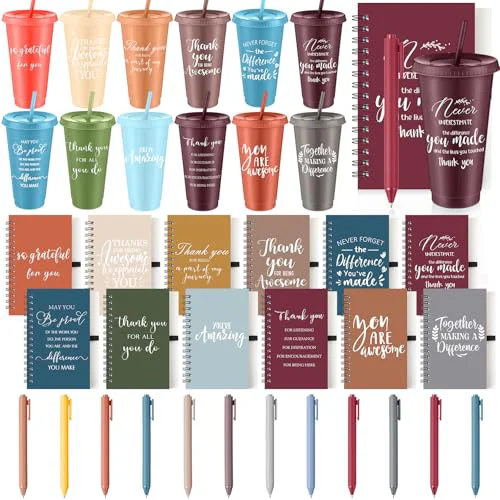 Green 36 Pcs Employee Appreciation Gifts Bulk 24 oz Thank You Tumbler with Lid and Straw Mini Spiral Notebooks and Pens Appreciation Gifts for Team Employee Coworkers Teacher 36 Count Breathable