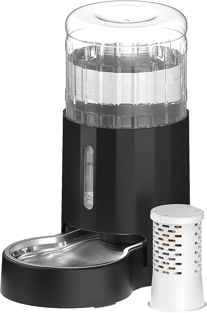 Stylish CZPET Automatic 4L Filter Dog and Cat Water Dispenser with Stainless Steel Bowl Gravity Waterer Large Capacity and Drinking Area Noise- for Pets Black About ThisOverview Versatile