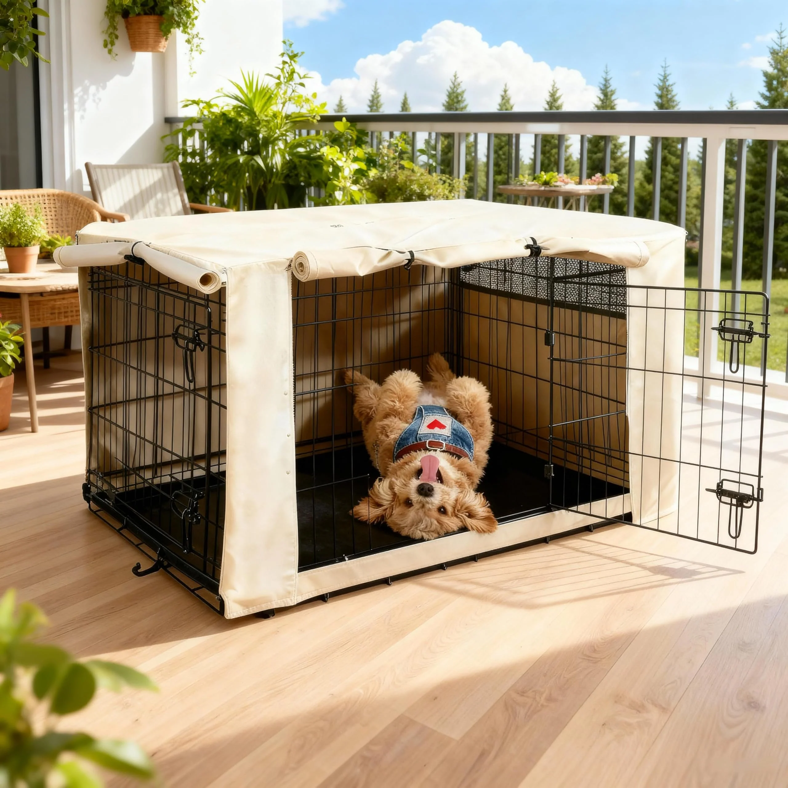 Practical HiCaptain Dog Crate Cover 48in L x 30in W x 33in H — Waterproof Breathable UV-Resistant Beige Recyclable