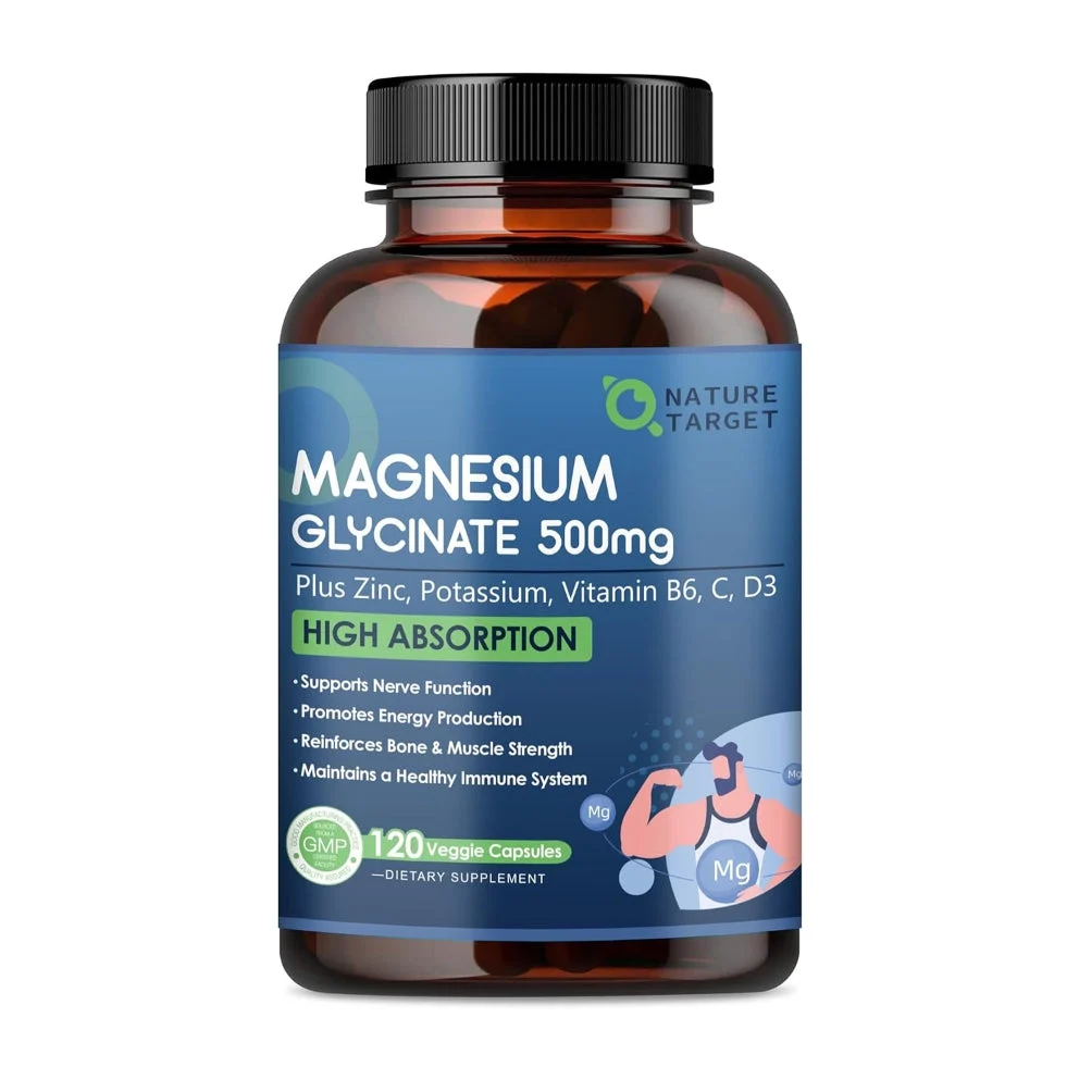 Next-Generation Magnesium Glycinate 500mg with Zinc 11mg Vitamin D3 20mcg C B6 Vcaps 120ct High-End