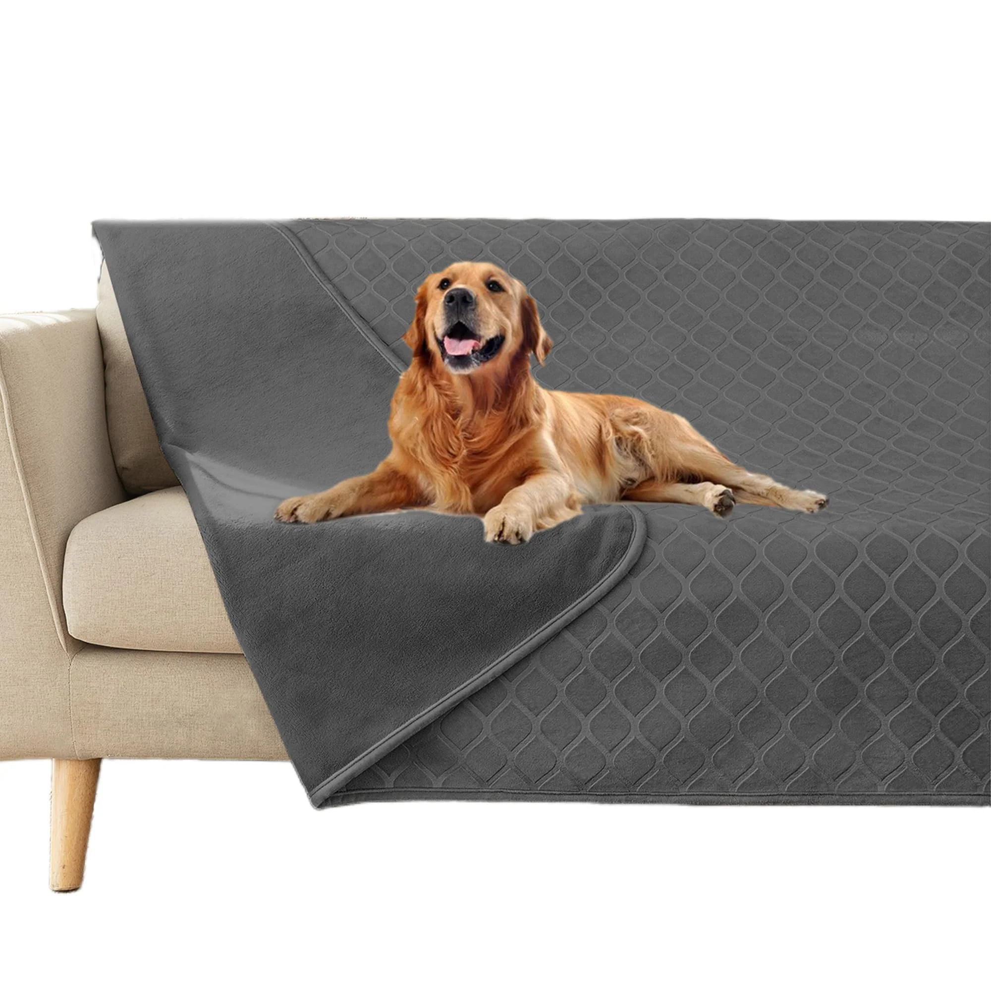 Secure fuguitex Waterproof Dog Blanket Bed Cover — Crystal Velvet Moroccan Fuzzy Plush 52 x 82 in Dark Grey Grey Optimized