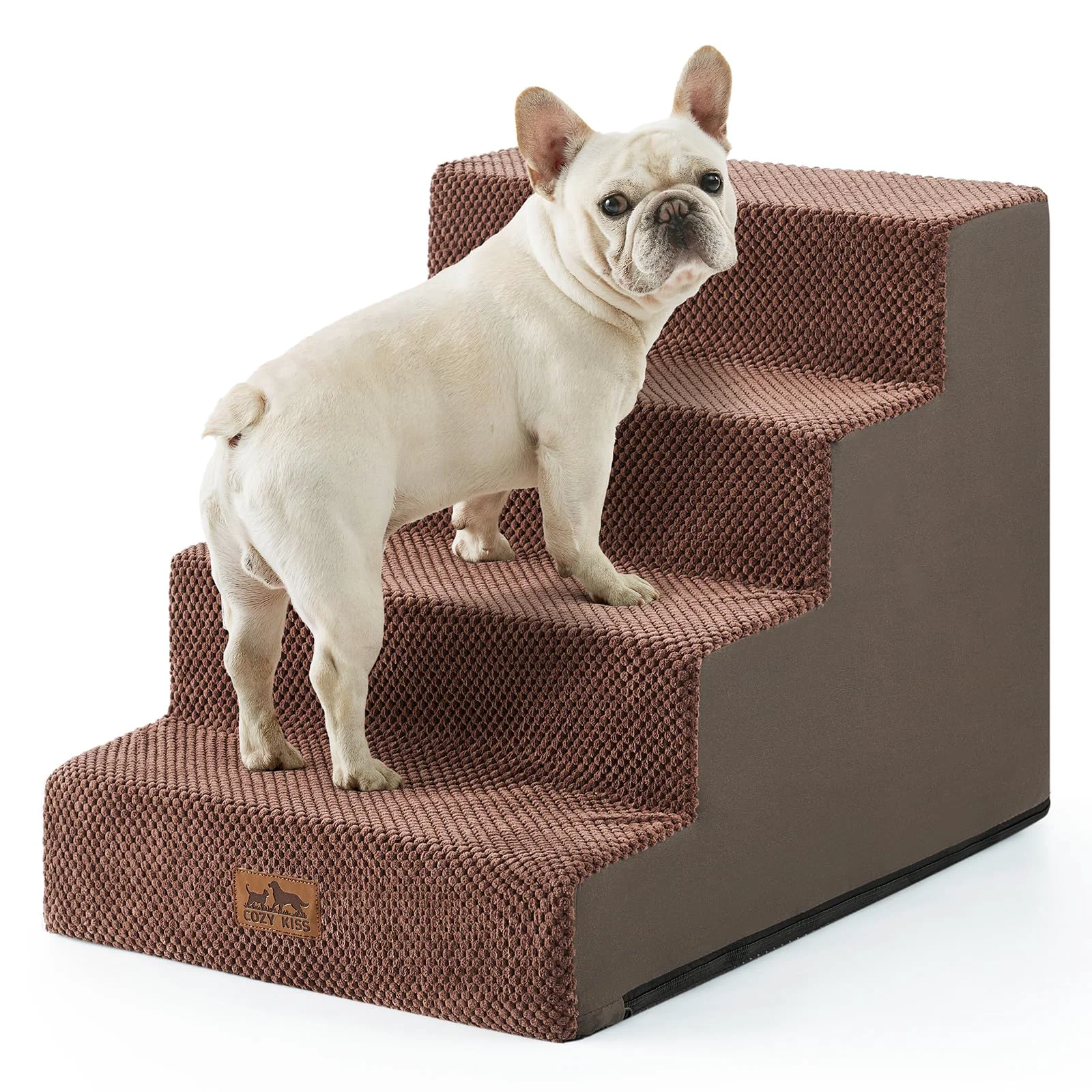 Responsible COZY KISS Extra Wide Dog Stairs for Small Dogs — 4-Tier Anti-Slip Steps for Sofa Bed Brown Proven