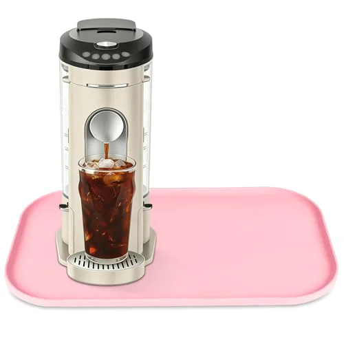 Minimalist Silicone Coffee Maker Mat with Lip for Countertops 17.4” x 10.6” Pink Fine