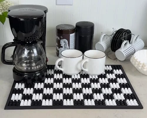 Premium Checkered Coffee Bar Mat 18×12 in Silicone Healthy