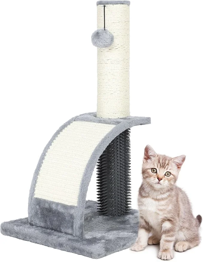 Luxury Tall Cat Scratching Post with Groomer 19.6 Scratching Post with Wood Frame Stable Sisal Cat Post with Extra Interactive Dangling Plush Toy Protect FurnitureAbout ThisOverview Convenient