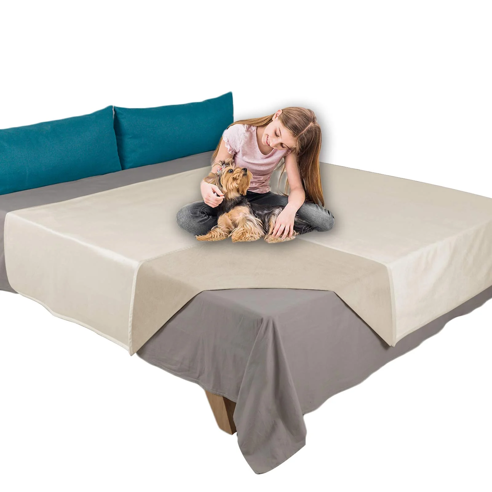 Smooth Ameritex Pet Bed Blanket - Reversible Waterproof Velvet 82 x 82 in Cream and Beige Original