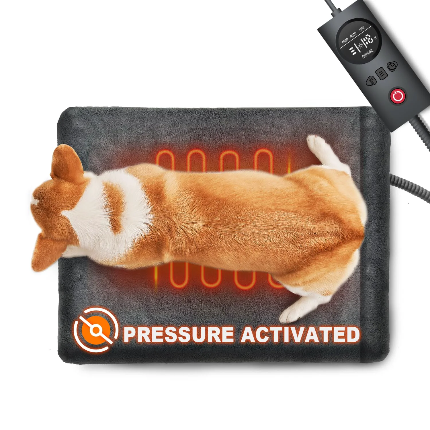 Verified UNCN Dog Cat Heating Pad 18×22 – Pressure-Activated Pet Warmer with 12V Safe Cord Washable Cover Convenient