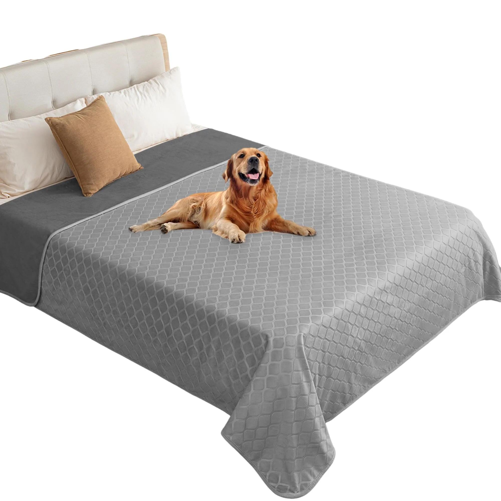 Convenient fuguitex Waterproof Dog Blanket Bed Cover 82×82 in – Light Grey and Grey Moroccan Velvet Green