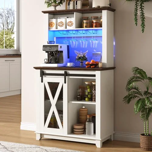 Flexible 31.5 Wide Farmhouse Coffee Bar Cabinet with LED Light Excellent