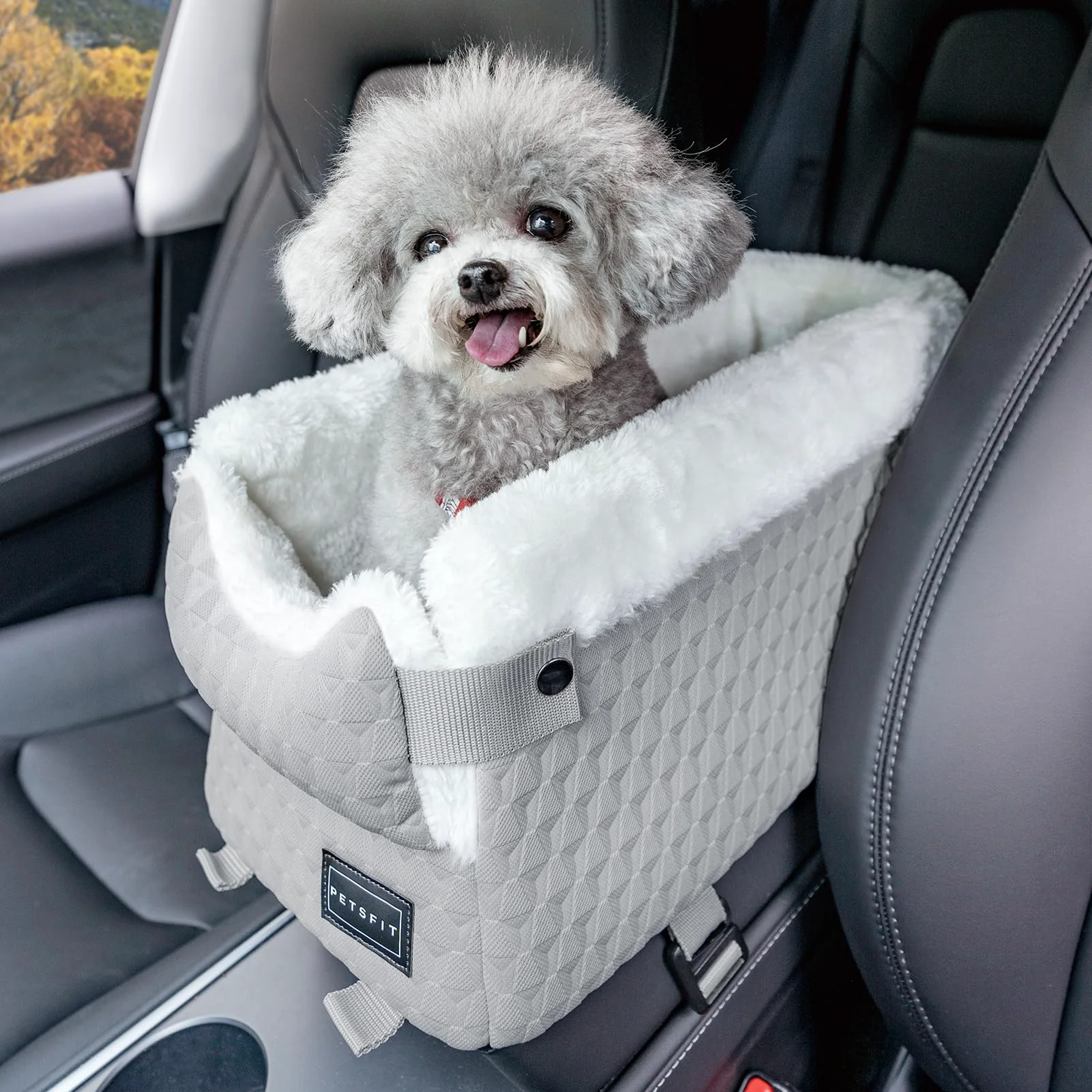 Powerful PETSFIT Small Dog Car Seat with Safe Hooks Center Console Design Washable Cushion Next-Generation
