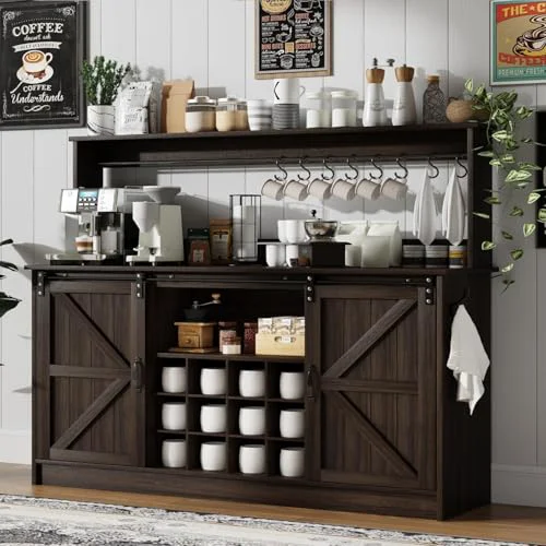 Verified 55 Farmhouse Coffee Bar Cabinet with Storage Hutch Contemporary