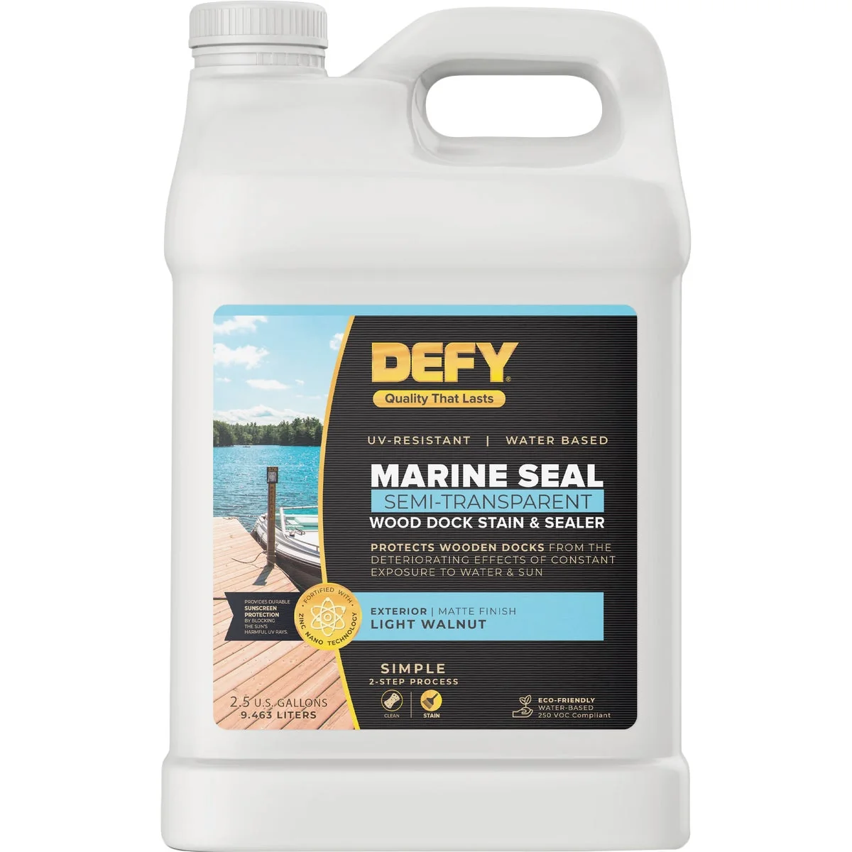 Premium Material Defy Marine Seal Wood Dock Stain Sealer Light Walnut 2.5 Gal. Organic