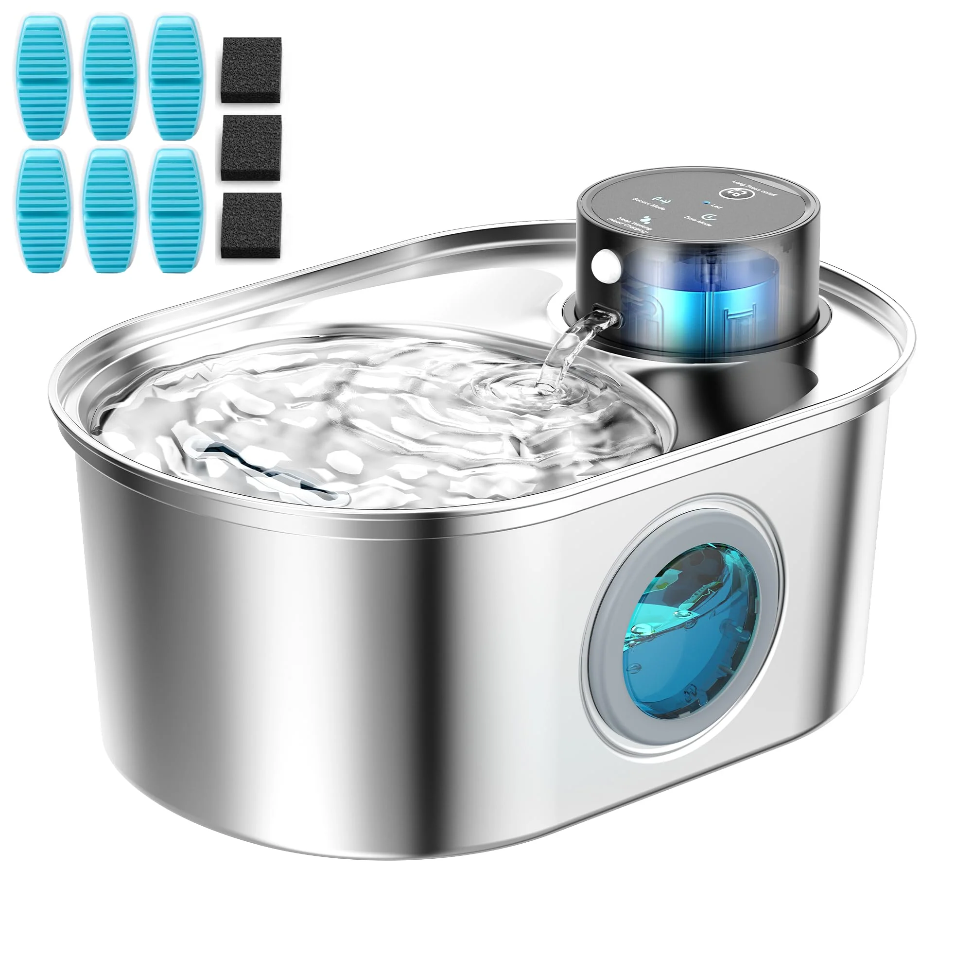Superior POOEKEN Wireless Cat Water Fountain — Battery-Operated Stainless Steel 3.2L Cordless with 6 Filters 3 Sponges Sustainable