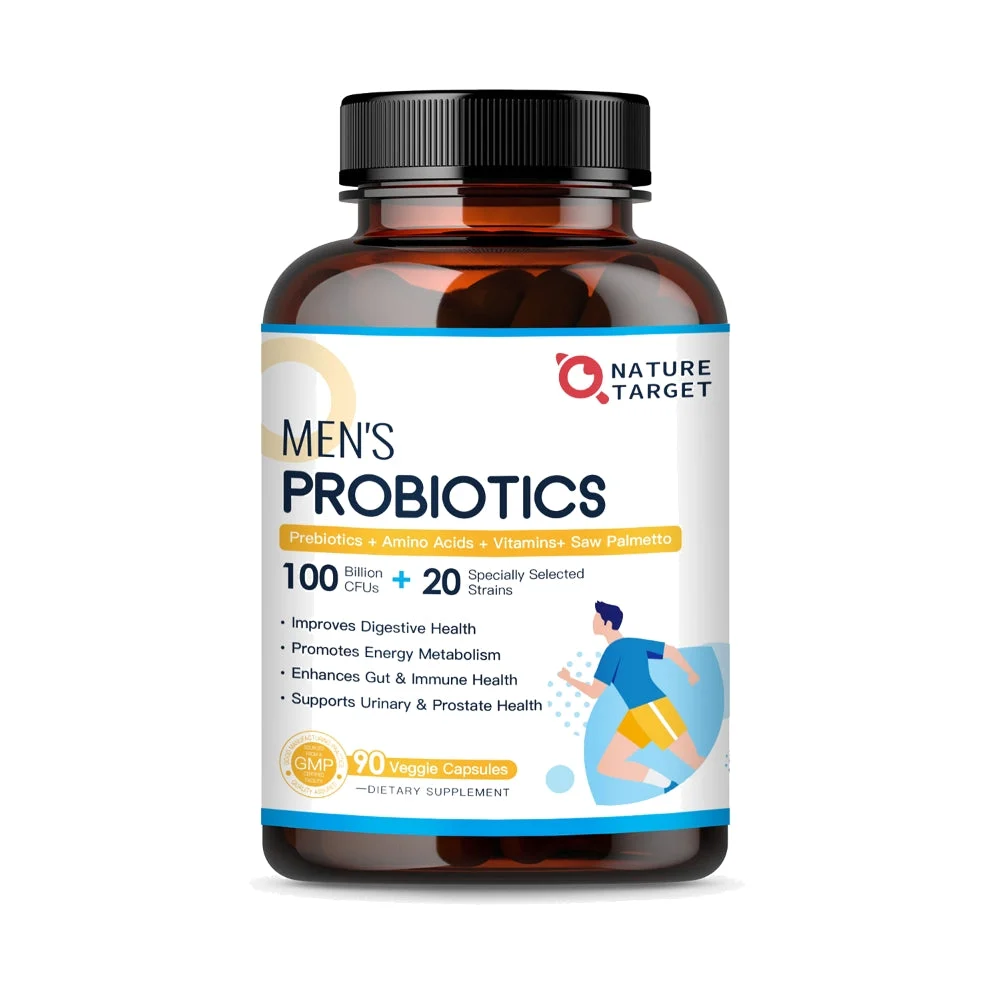 Sustainable Men’s Probiotics 100B CFUs 20 Strains Saw Palmetto 200mg Organic Prebiotics 200mg Amino Acids 200mg 90 Vcaps Convenient