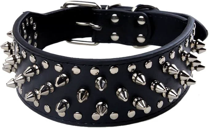 Top-Quality Serijoars Spiked Studded Dog Collar PU Leather Dog Collar Adjustable Pet Safe