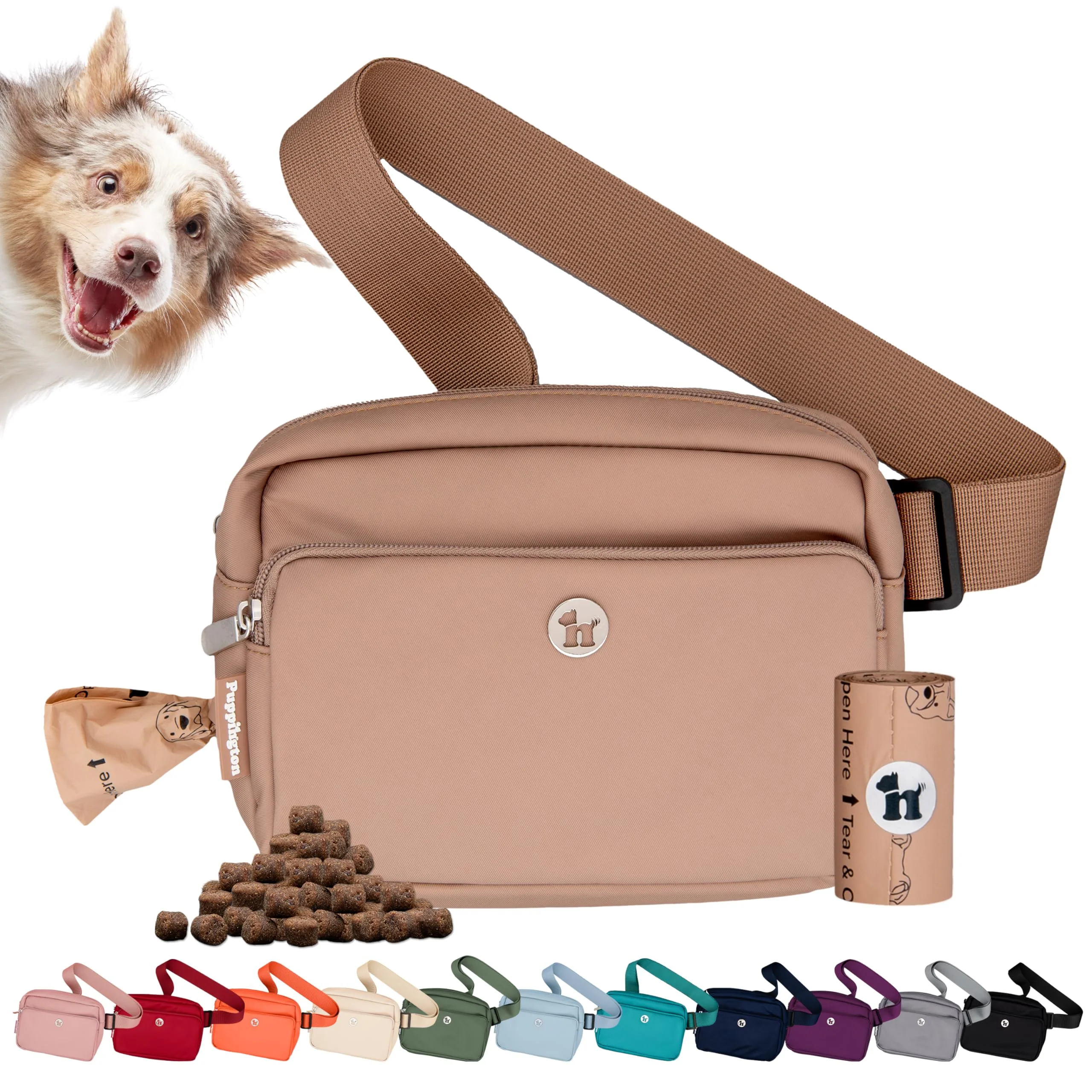 Fine Crafted Puppington 3-in-1 Crossbody Dog Walking Bag Treat Pouch – Latte Beige Original