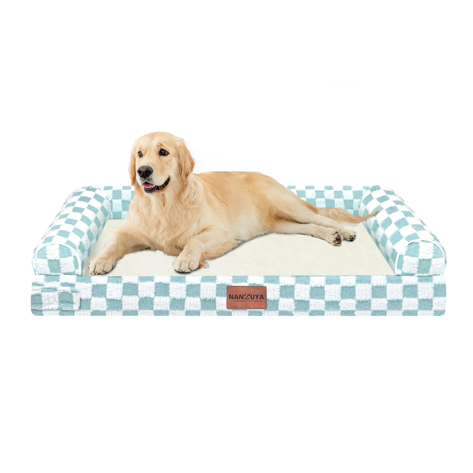 Unique NANUYA Large Dog Bed Orthopedic Washable – XL Egg Crate Foam with Removable Cover Green Grid Smart