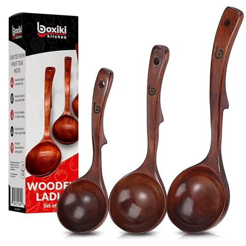 Original Design Soup Ladle Luxury Teak Wood Ladle Set of 3 3 Count Convenient