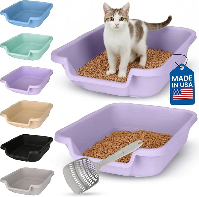 Quality KittyGoHere Senior Cat Litter Box Small Litter pan with Long-Handle Jumbo Scoop Open Top Low Entrance Kitty Litters Box Lightweight Low Entry Litter Box Durable Made in USA 2 Pack – Lavender About ThisOverview Easy-to-Use