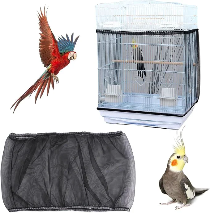 Convenient Bird Cage Seed Catcher Bird Cage Net Cover Adjustable Bird Cage Netting Seed Contemporary