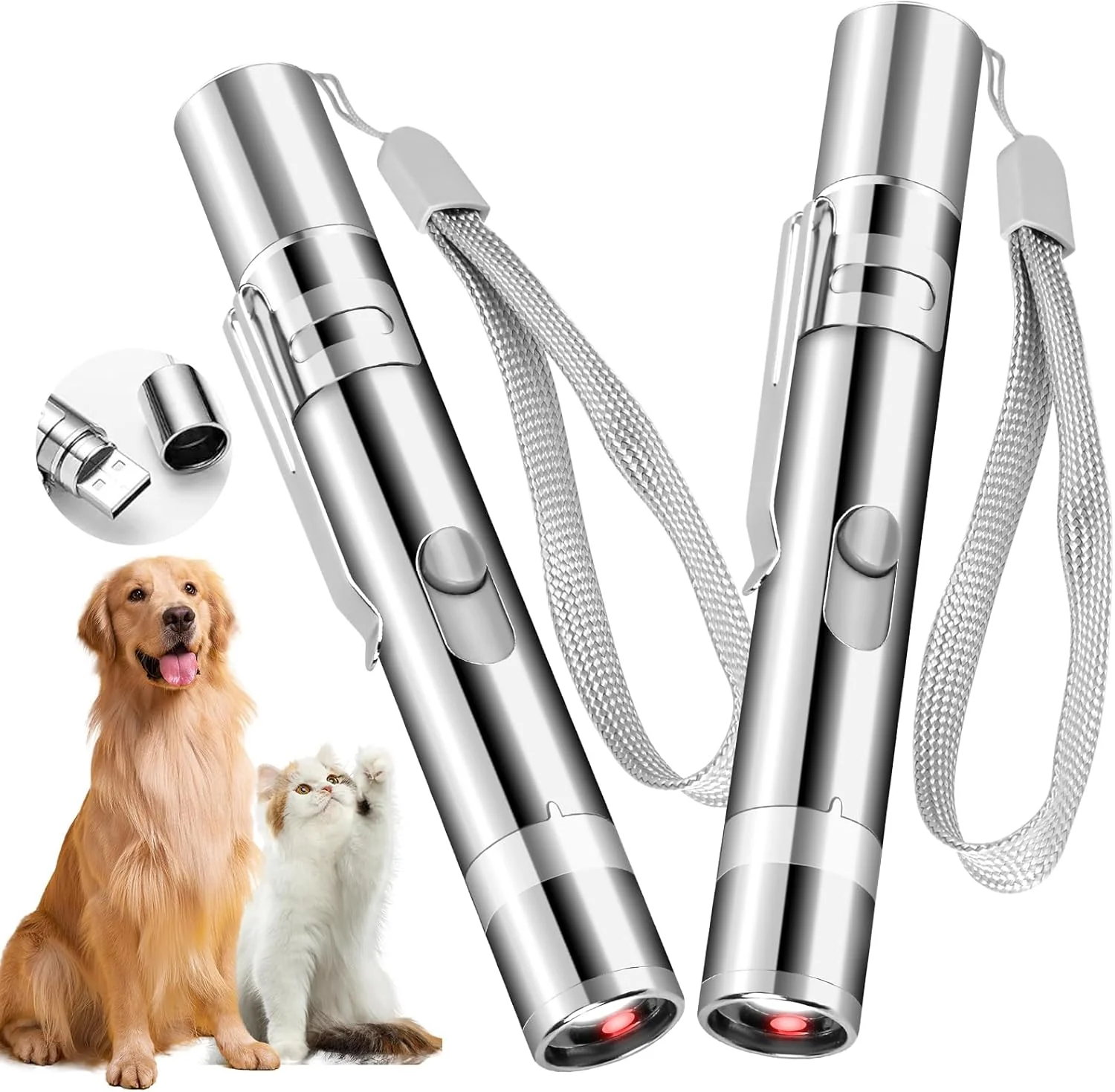 Environmentally Friendly Cat Toy Pointer for Indoor Cats 2 Pieces USB Rechargeable Kitten Toys with 7 Adjustable Patterns Interactive Chase Toys for Indoor Cats Dogs Training Exercise Fun Genuine