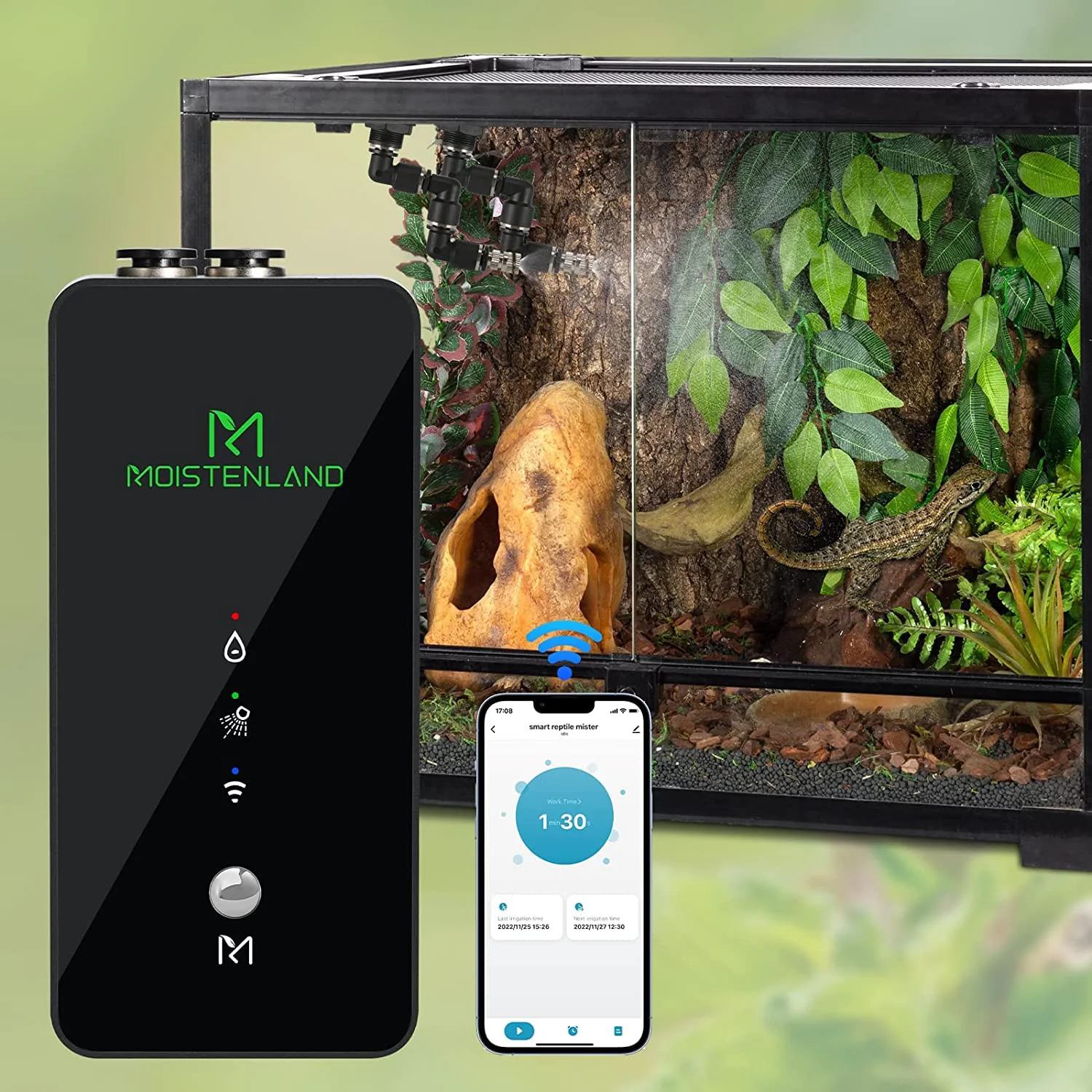 Next-Generation Moistenland WiFi Reptile Mister for Terrariums 2 Adjustable Nozzles User-Friendly