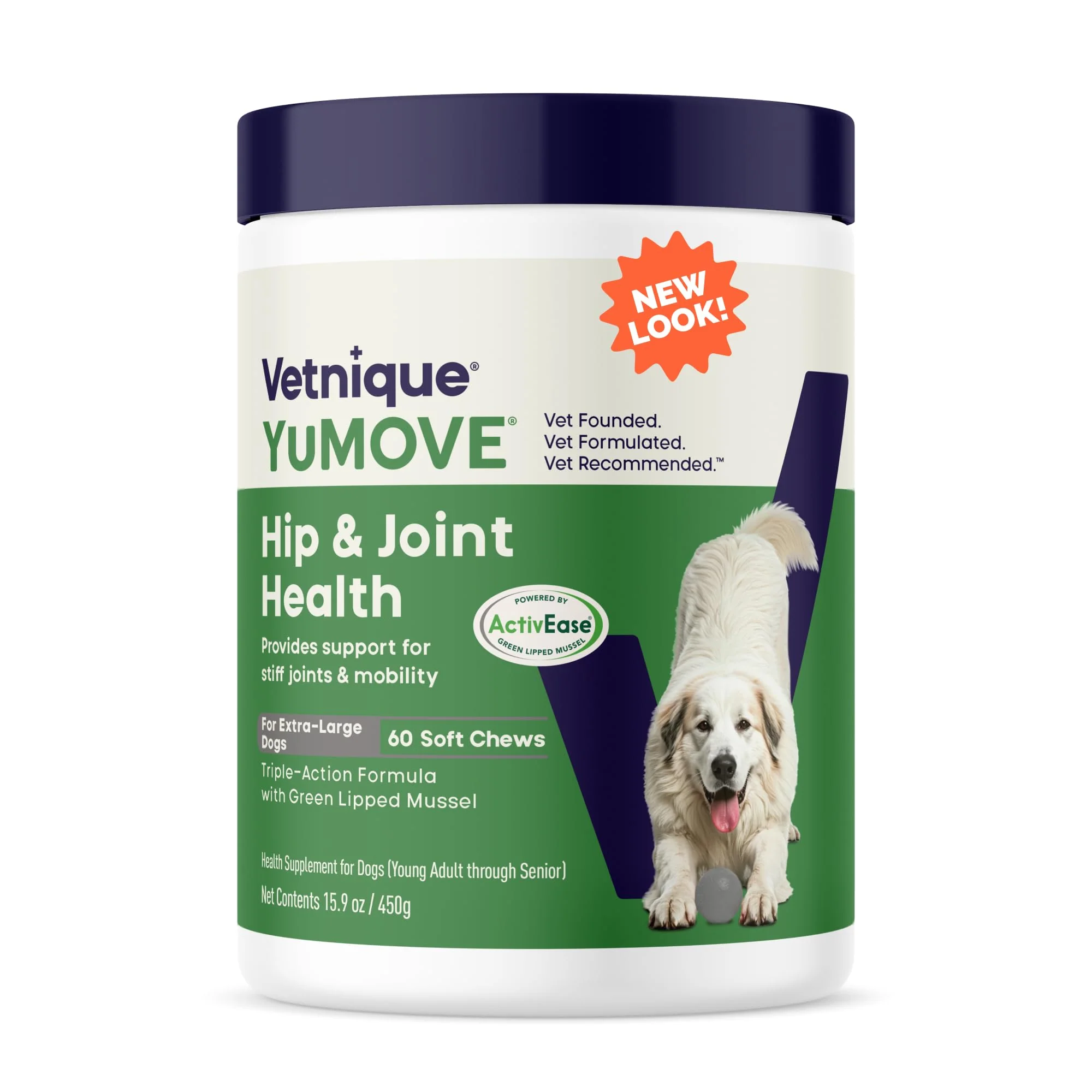 Reusable YuMOVE Hip Joint Supplement for Dogs – Glucosamine HCl Green Lipped Mussel Hyaluronic Acid Omega-3 60 Large XL Chews Solid
