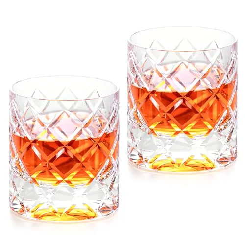 Casual Crystal Whiskey Glasses Set of 2 Hand Blown Old Fashioned Glasses 2 Count Traditional