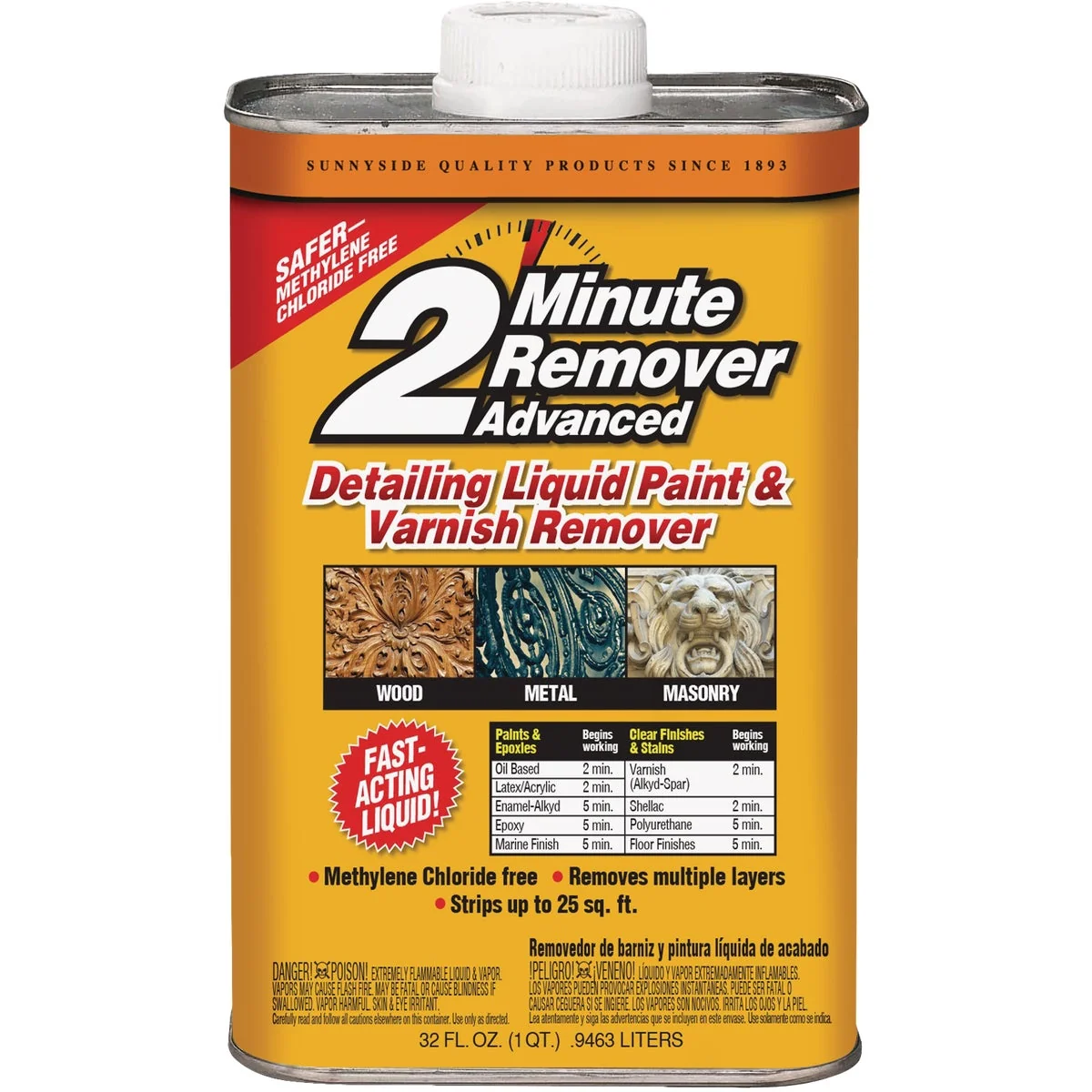 Expertly Made Sunnyside 2 Minute Remover Advanced Detailing Qt. Liquid Paint Varnish Remover Flexible