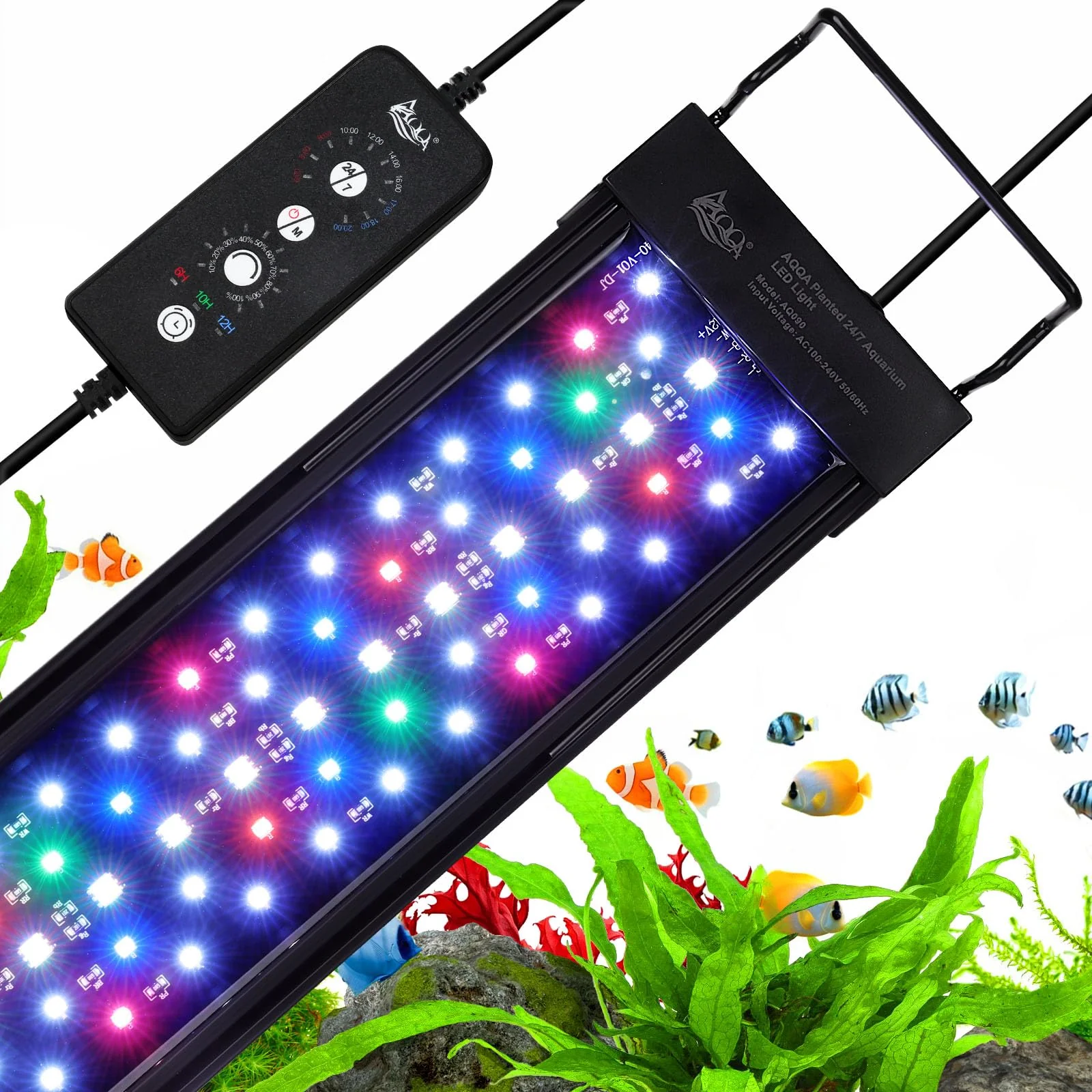 Pure AQQA LED Aquarium Light — 24 7 IP68 Extendable Bracket Full Spectrum 24–32 inch Refined