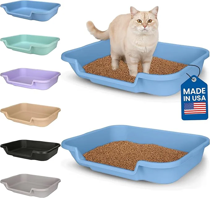 Detailed KittyGoHere Senior Cat Litter Box Large Litter pan Open Top Low Entrance Kitty Litter Box Lightweight Low Entry Litters Box Durable Made in USA 2 Pack – Little Boy Blue About ThisOverview Clean