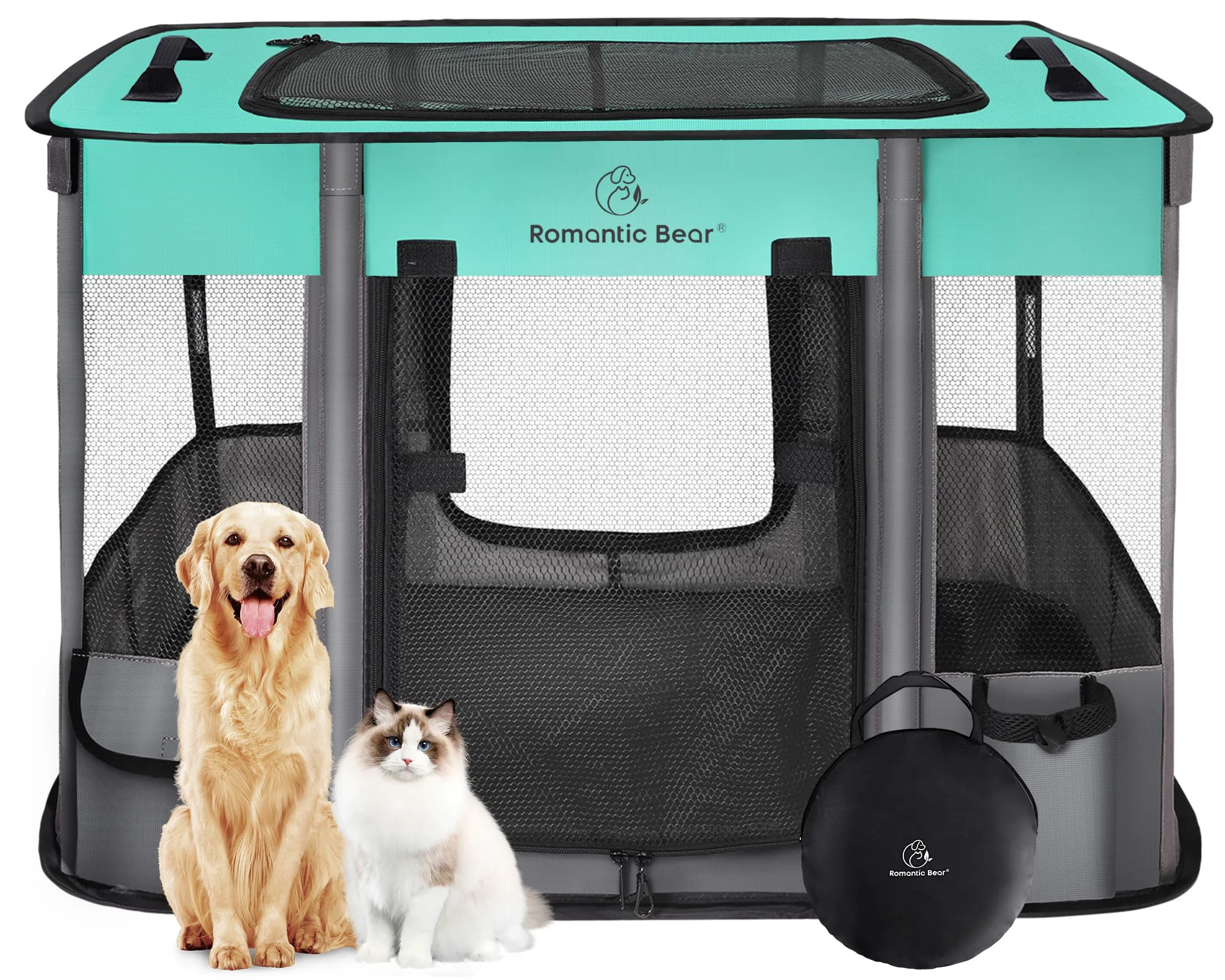 Easy-to-Use ROMANTIC BEAR Dog Playpen 40x32x24 in – Foldable Portable Water-Resistant Eco-Friendly