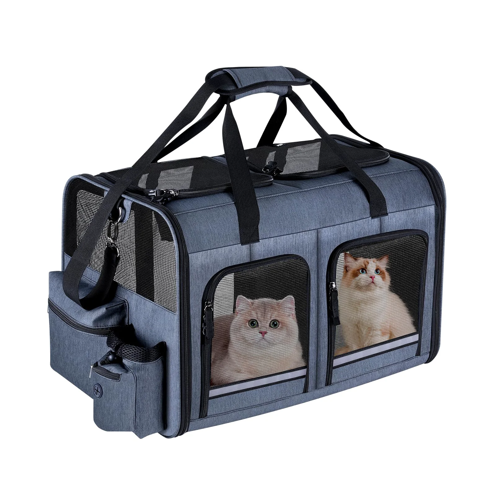 Soft Groxkox Cat Carrier for 2 Cats – Foldable Dual-Pet Camelback Carrier in Grey Fine