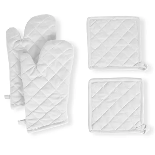Enhanced 4 Piece Set 2 Oven Mitts 2 Potholders 4 Count Trendy