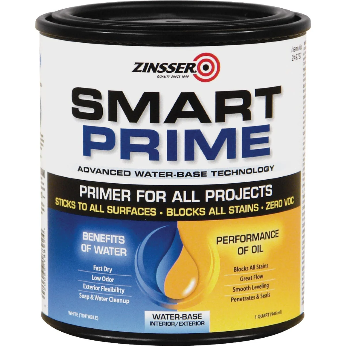 Clean Zinsser Smart Prime Water-Base Interior Exterior Stain Blocking Primer White 1 Qt. Enhanced