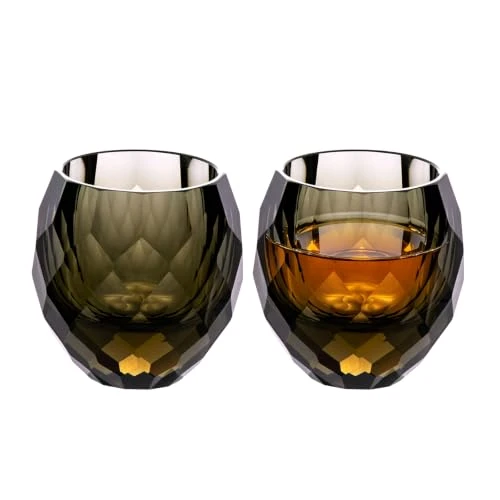 Refined Crystal Whiskey Glasses Set of 2 Hand Blown Whisky Glass Stemless 2 Count Elite